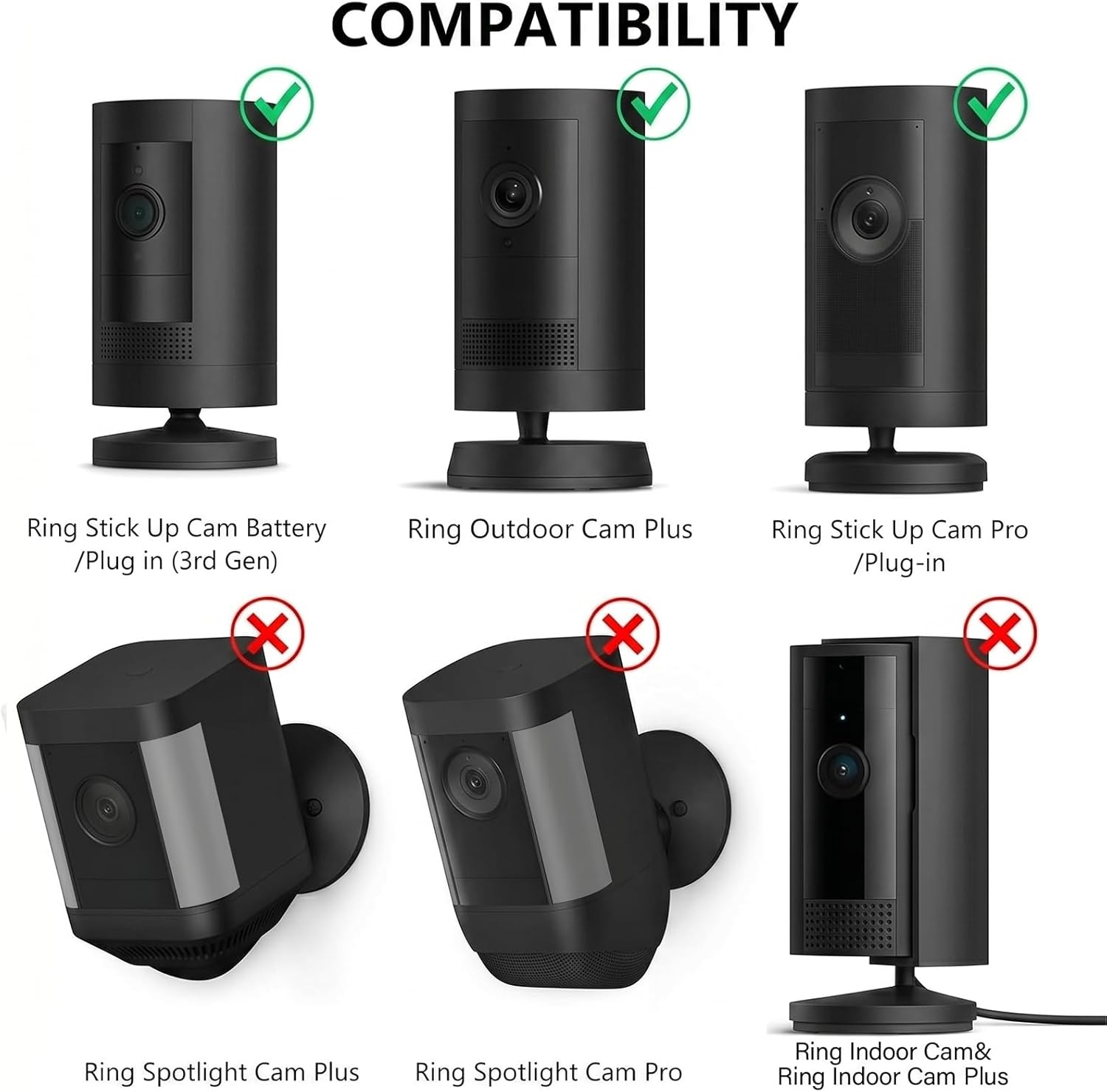 2Pack Ring Camera Wall Mount for Ring Stick Up Cam & Ring Outdoor Cam Plus, 360 Degree Adj